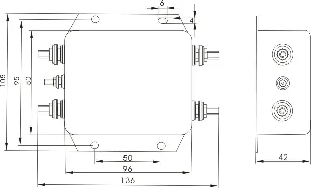 EMI FILTER Screw Terminal Overall Dimension